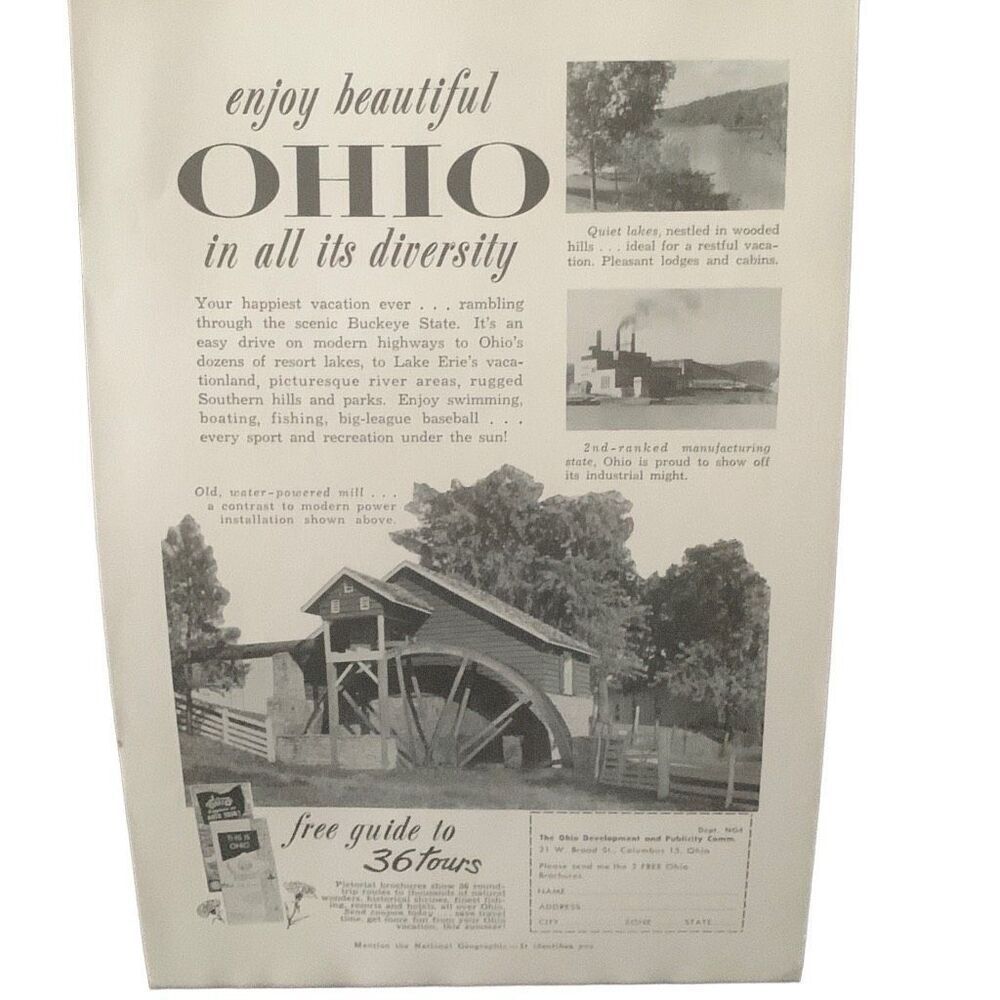 Vintage 1955 Ohio Enjoy In All it’s Diversity Ad Advertisement